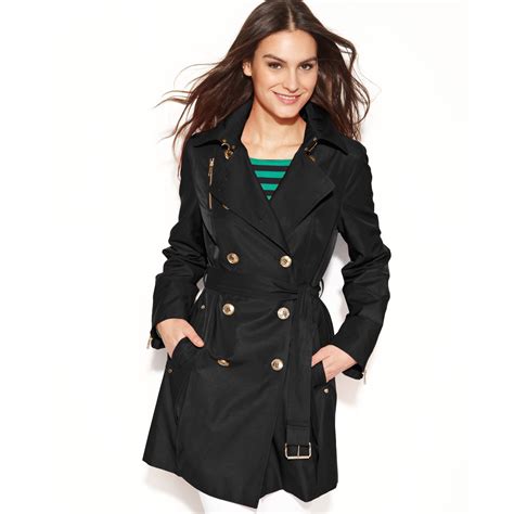 black michael kors trench coat|michael kors belted raincoat.